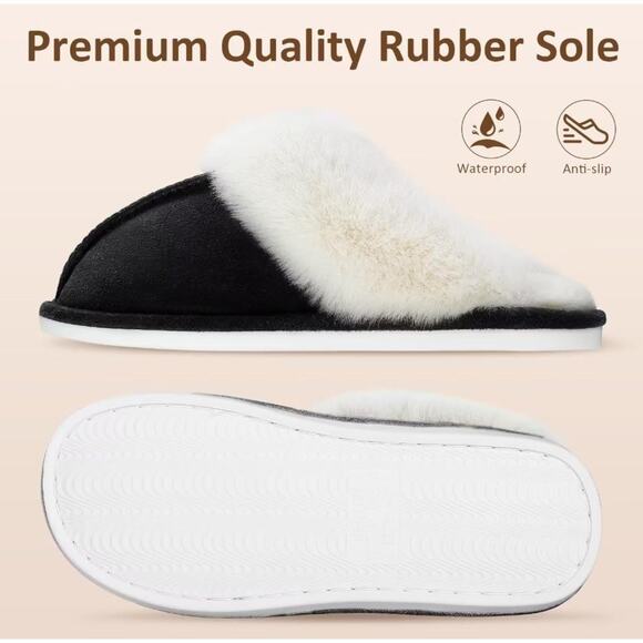 ZriEy Women's Suede Comfy Slippers: Memory Foam, Fluffy, Non-Slip, SZ 9-10 - Picture 2 of 5